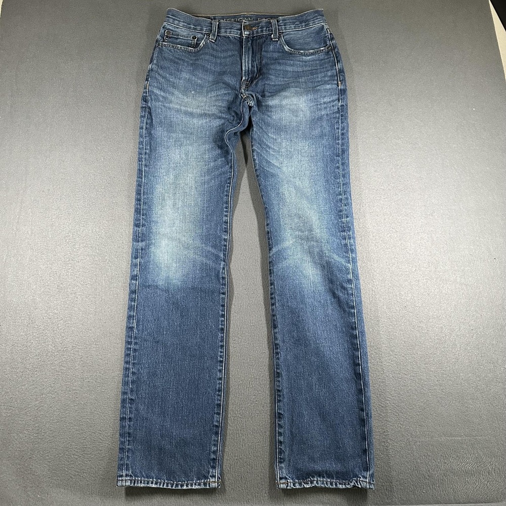 American Eagle Jeans Mens 30x36* Blue Original Straight Denim Wash Faded Legs